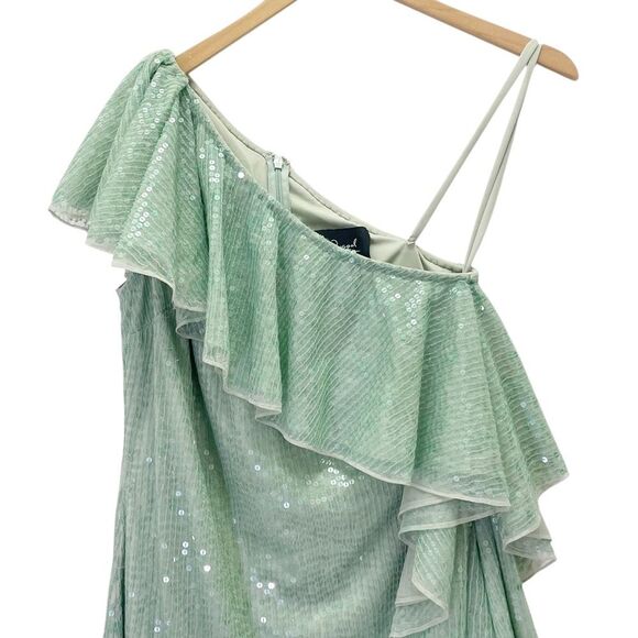 Mac Duggal Sage Sequin One Shoulder Ruffle Mini Dress Size 6 Party Cocktail - Picture 6 of 16